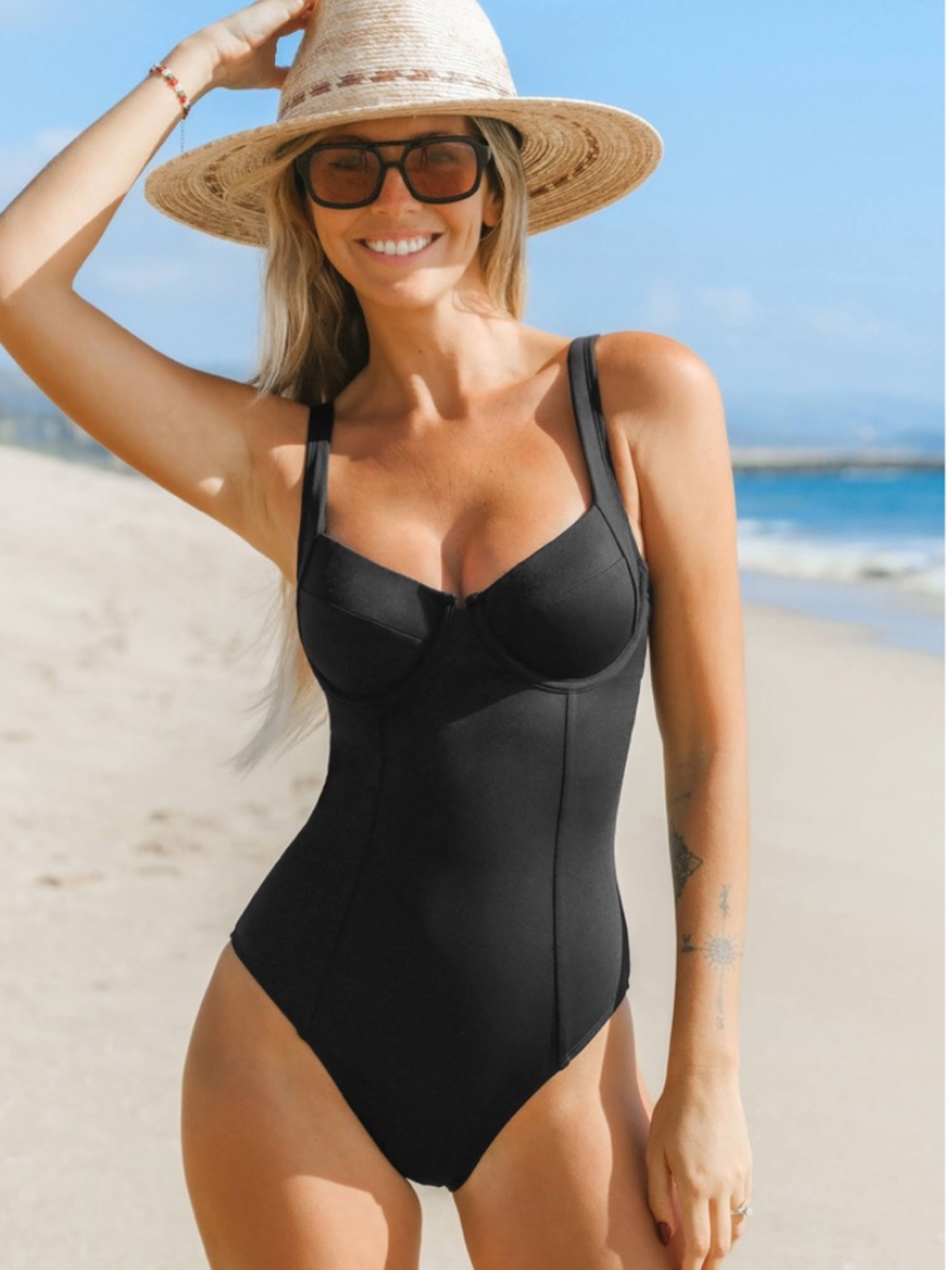 Black Cupshe Reverie Land Underwire Tummy Control One Piece